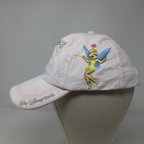 Walt Disney World Girls Strapback Hat Pink Embroidered Tinkerbell Rhinestones - Picture 3 of 7